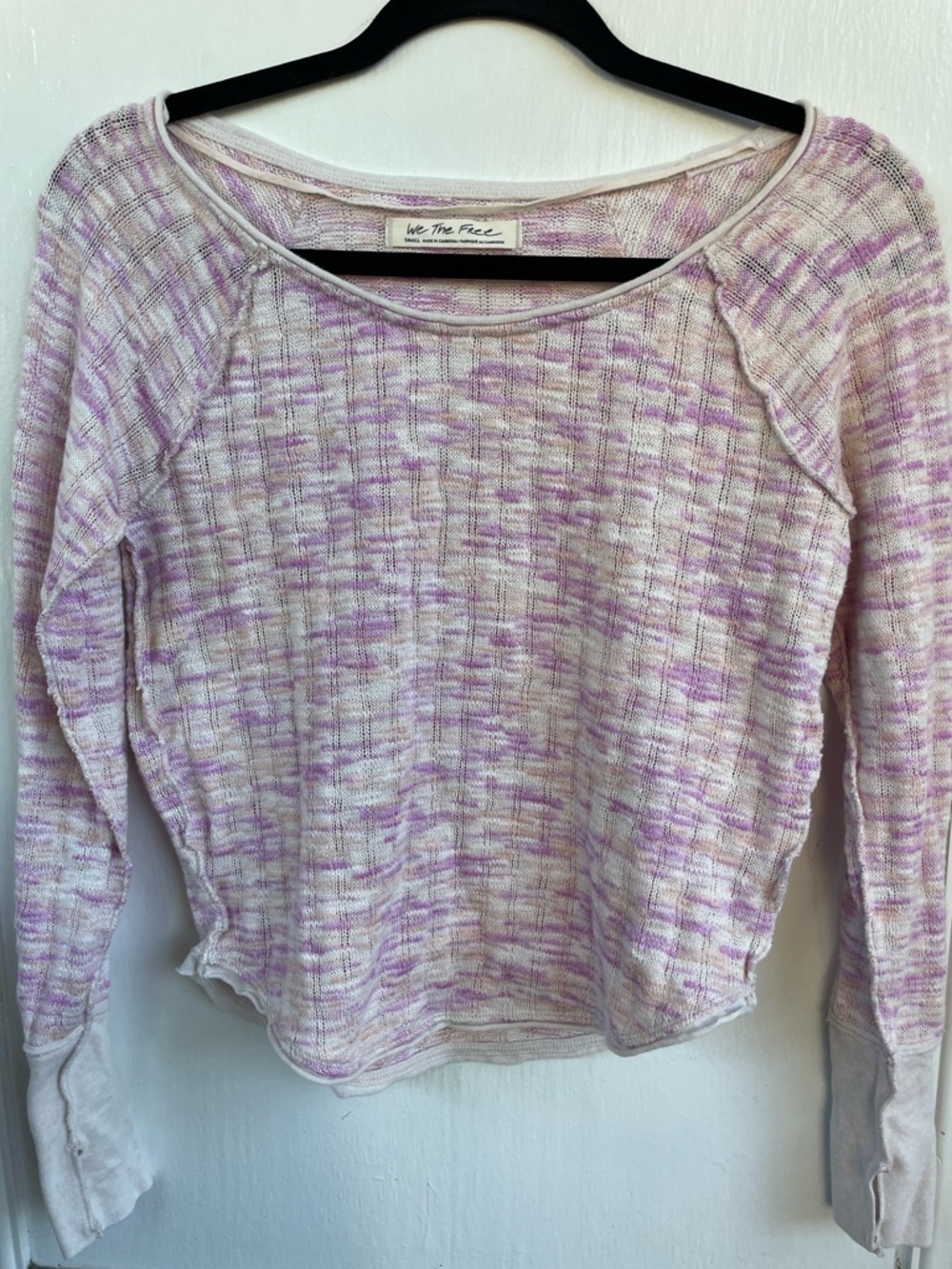 We The Free Pink Marble Knit Long-Sleeve Top